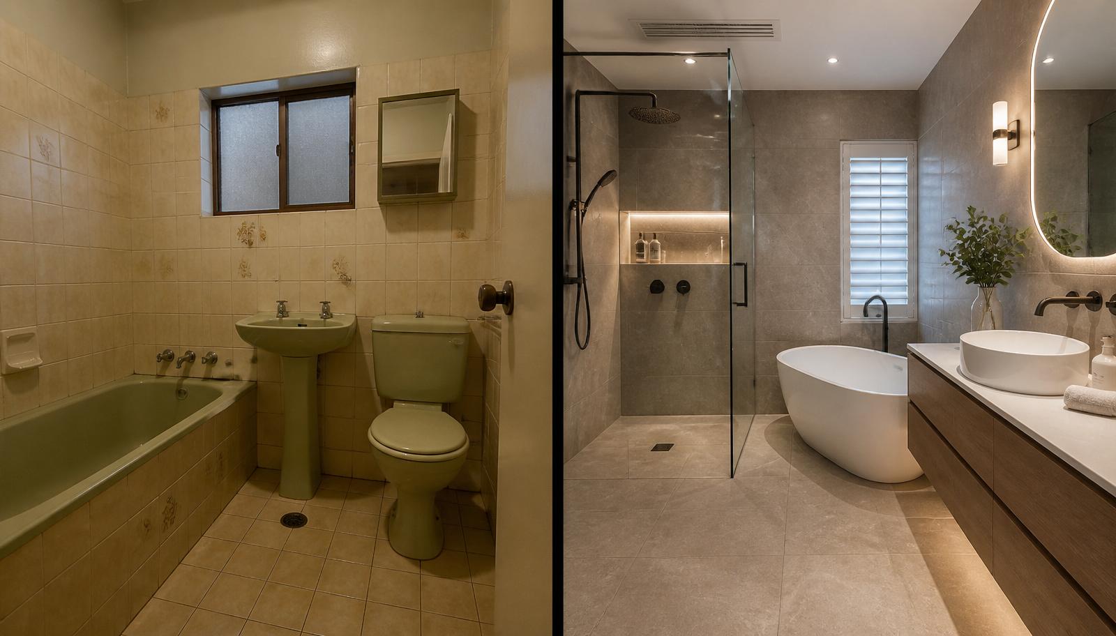 Before and after: a tired dated bathroom transformed into a modern luxury bathroom